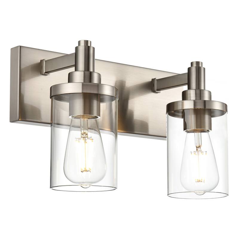 Modern Bathroom Lights with Clear Shape - 2-Lights - Brushed Nickel