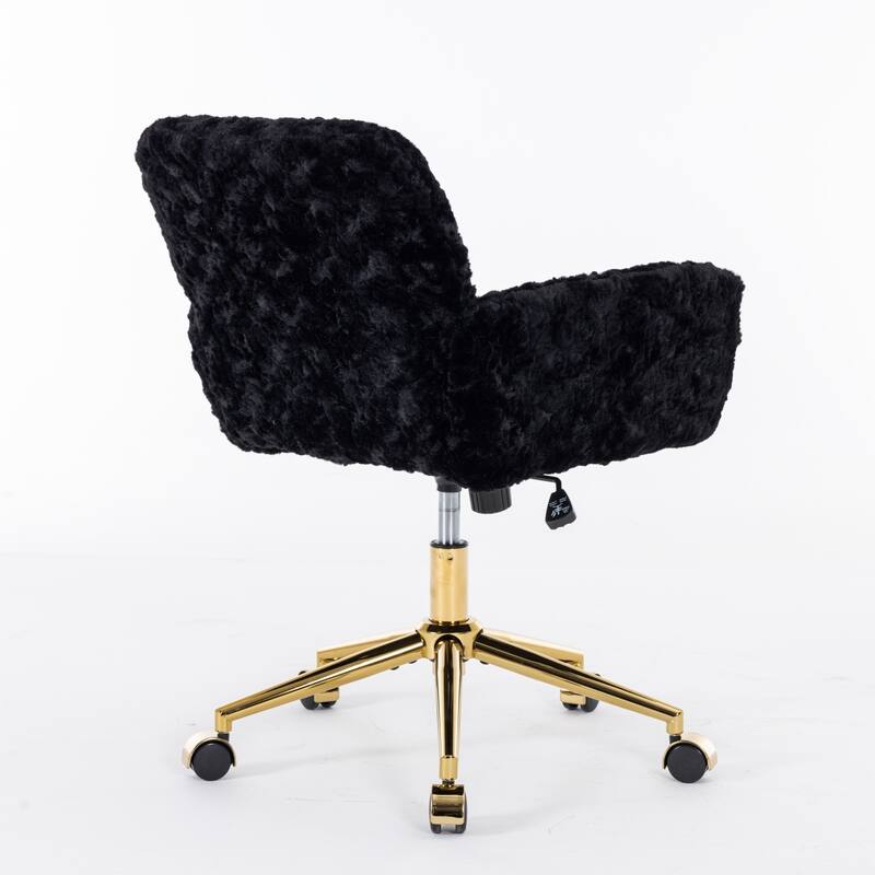 GDF Studio - Modern Upholstered Swivel Home Office Chair with Golden Metal Base and Artificial Rabbit Hair Comfort