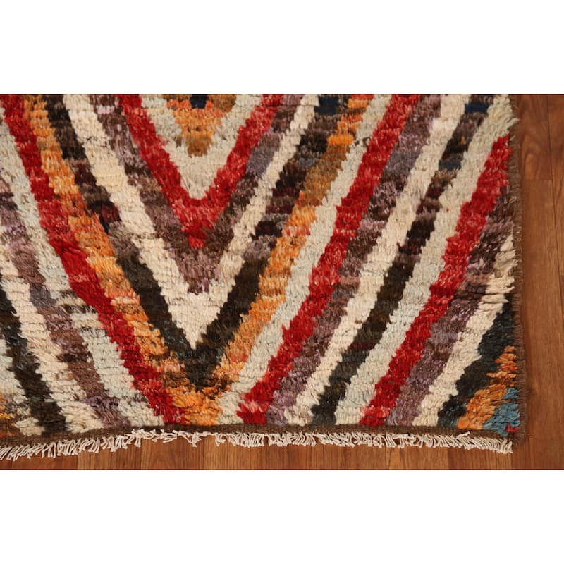 Chevron Style Moroccan Oriental Runner Rug Handmade Wool Carpet - 2'11" x 9'6"