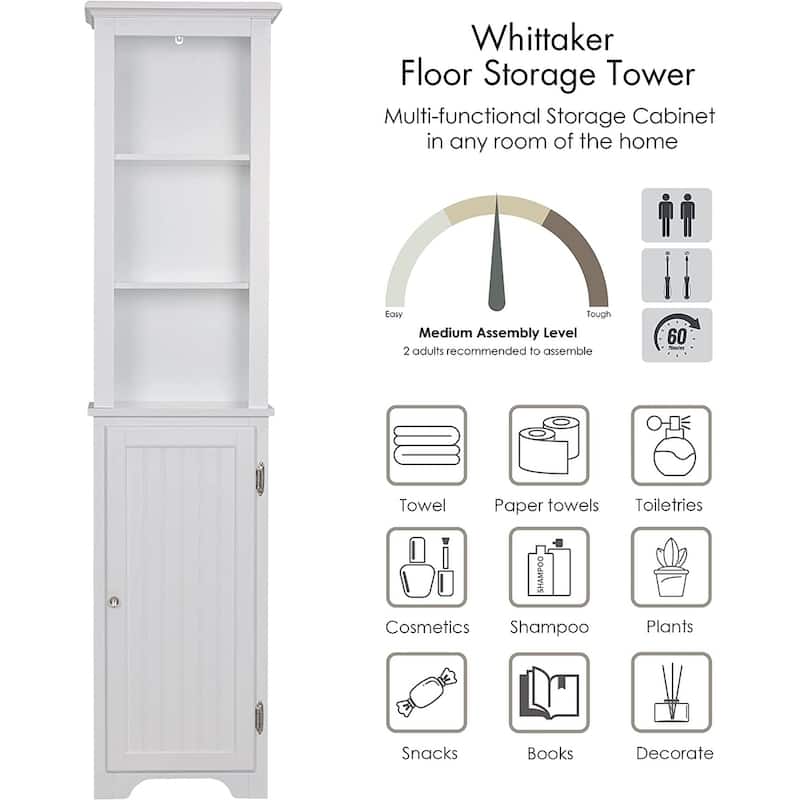 UTEX 64" Freestanding Storage Cabinet, Bathroom Tall Cabinet with Doors and Shelves, Free Standing Linen Tower
