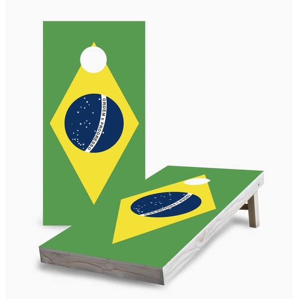 slide 2 of 7, Brazilian Flag Cornhole Game (Choose Wraps or Boards) 2x4 Boards (24" x 48") - Include ALL Accessories