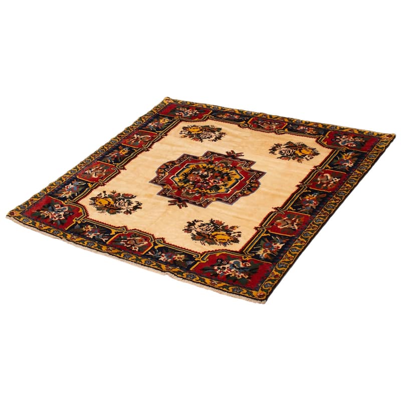ECARPETGALLERY Hand-knotted Kayseri Vintage Cream Wool Rug - 4'11 x 5'4