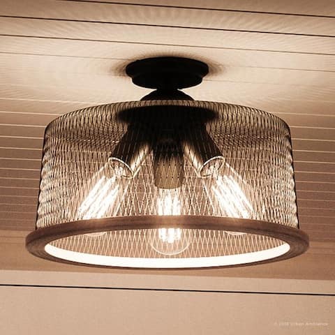 Luxury Vintage Ceiling Fixture, 10.25"H x 16"W, with Industrial Chic Style, Olde Bronze Finish by Urban Ambiance