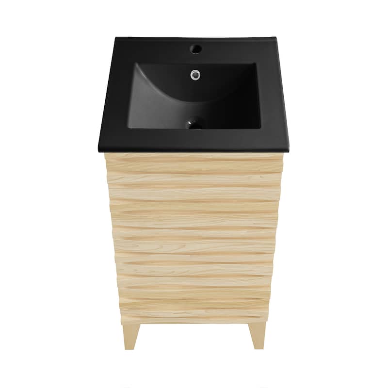 Cascade 18 In. Natural Oak Bathroom Vanity With Black Ceramic Sink Top