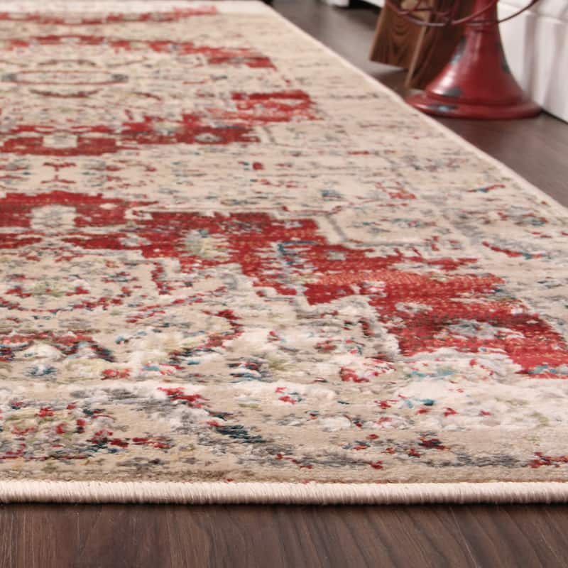 Vintage Distressed Medallion Indoor Area Rug or Runner by Superior
