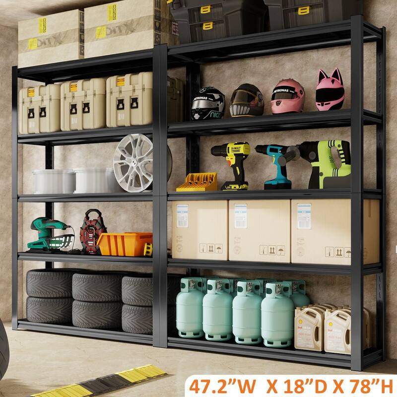 5-Tier Adjustable Heavy Duty Metal Storage Shelves, Black, 72/78"H - 78"H