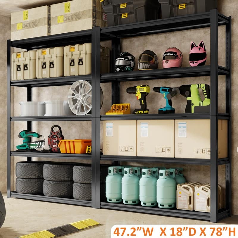 5-Tier Adjustable Heavy Duty Metal Storage Shelves, Black, 72/78"H