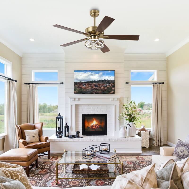 52" Modern Gold Smart Dimmable RGB Ceiling Fan with Remote and App Control