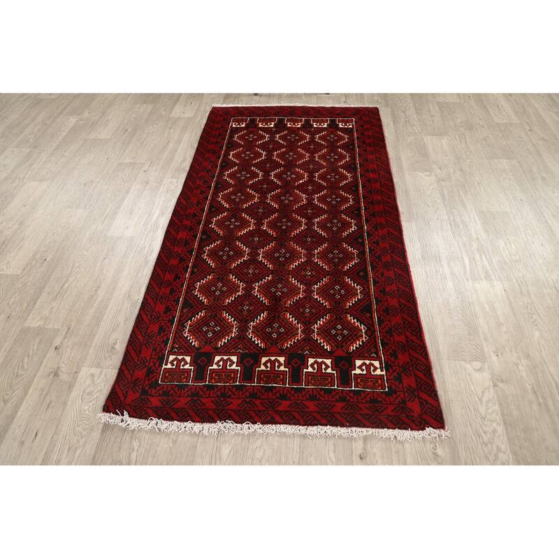 Geometric Traditional Persian Balouch Area Rug Handmade Wool Carpet - 3'2" x 6'1"