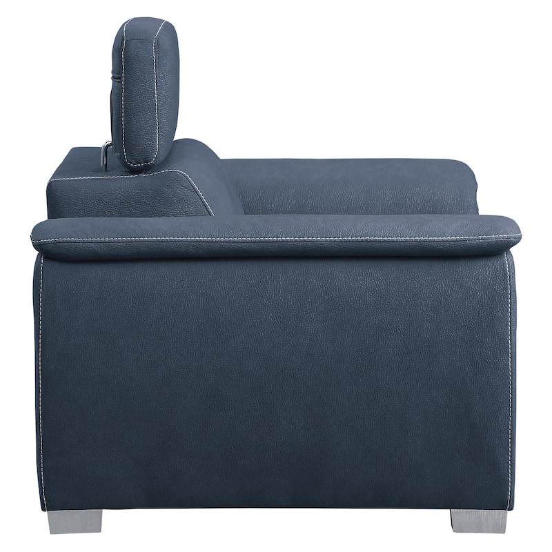 Rida 45 Inch Chair, Pull Out Ottoman, Adjustable Headrest, Solid Wood, Blue