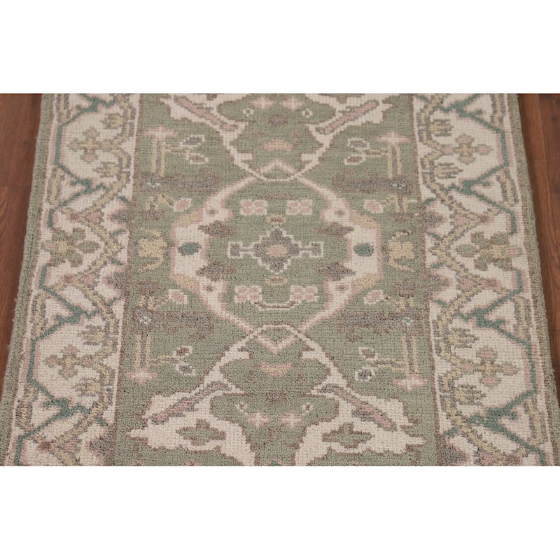 Green Oushak Indian Accent Rug Handmade Wool Carpet - 2'8"x 6'0"