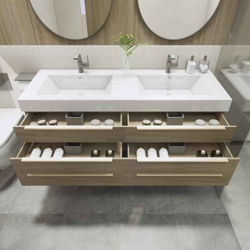 Noble 60" Floating Vanity with Reinforced Acrylic Double Sink