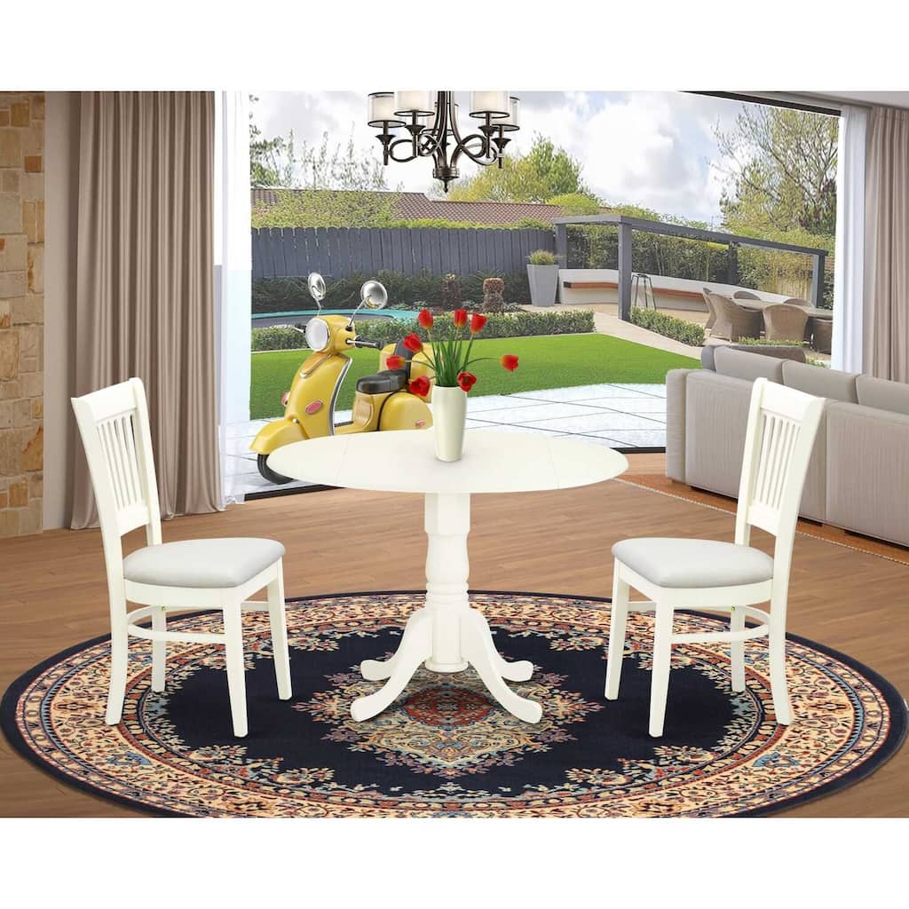 HomeStock 3-Piece Linen White Finish Solid Wood Top - Dining Room Set with Dropleaf - Seats 4