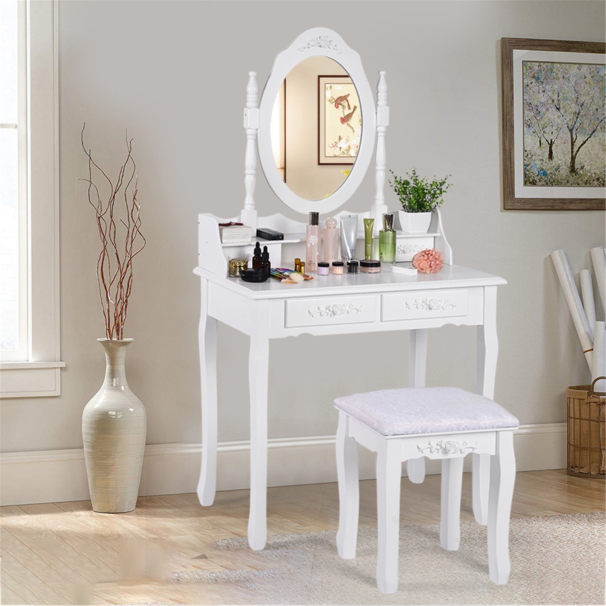 oval dressing table design Vanity Set With Mirror Table - 29.5 x 15.75 x 54.3in - Bed Bath & Beyond Duration:1 Day Rental Besides the high baffles Material:SELF/BODY(100%): 100% COTTON Queendancer Women Blue Maxi Bedroom dressing mirror