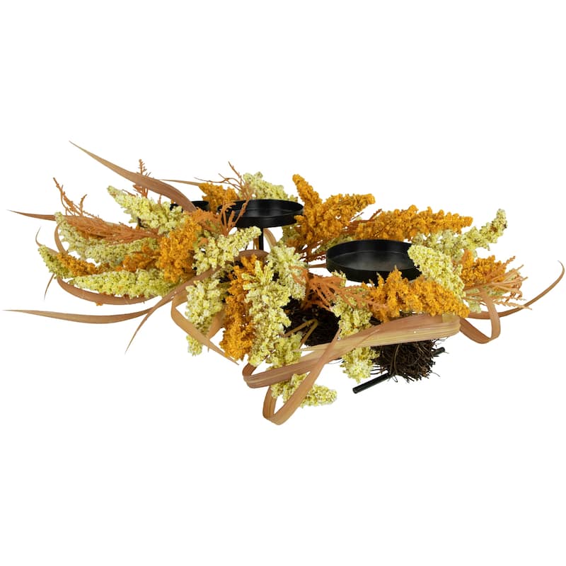 Autumn Harvest Triple Candle Holder with Artificial Fall Foliage - 22"