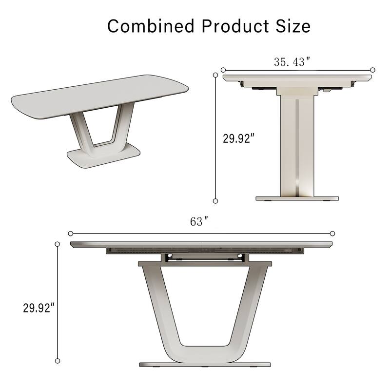 62.99-78.74" Natural Texture Expandable Dining Table with U-Shaped Legs Waterproof Office Table for Dining Room
