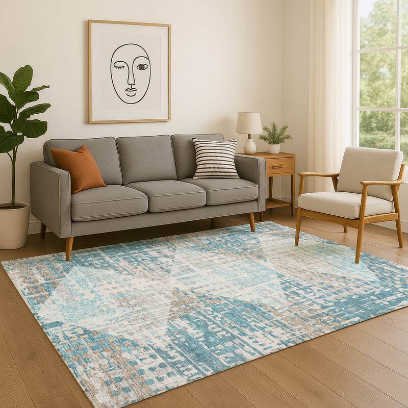 Premium Washable Super Soft Hatch Diamond Mayfield Rug - Teal - 3' x 5'
