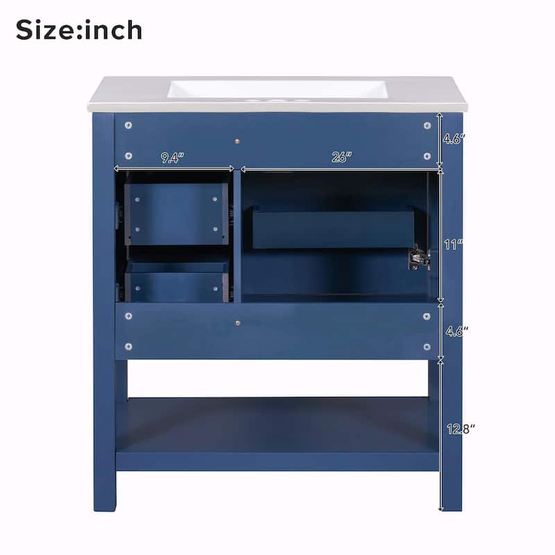 30" Transitional Style Bathroom Vanity with Ceramic Sink Combo
