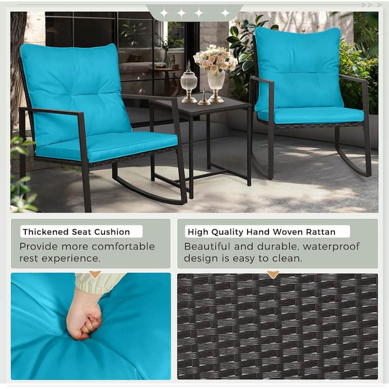 SUNCROWN 3-piece Outdoor Patio Brown/Black Wicker Rocking Chairs Conversation Bistro Set