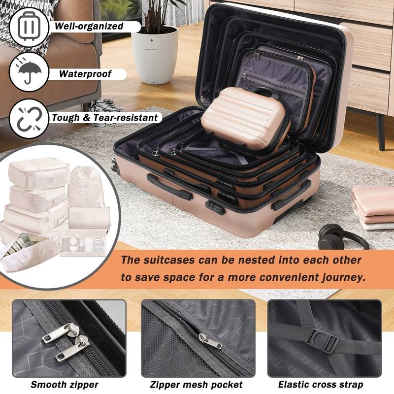 4-Piece, Modern Hard-Shell Luggage, Lightweight Luggage with Spinner Wheels, for Boarding Travel, Champagne