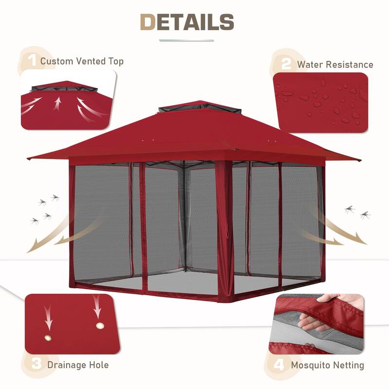 EAGLE PEAK 13x13 Pop Up Gazebo with Mosquito Netting, Easy Up Screened Canopy for Patio and Backyard, Easy Set-up Outdoor Gazebo