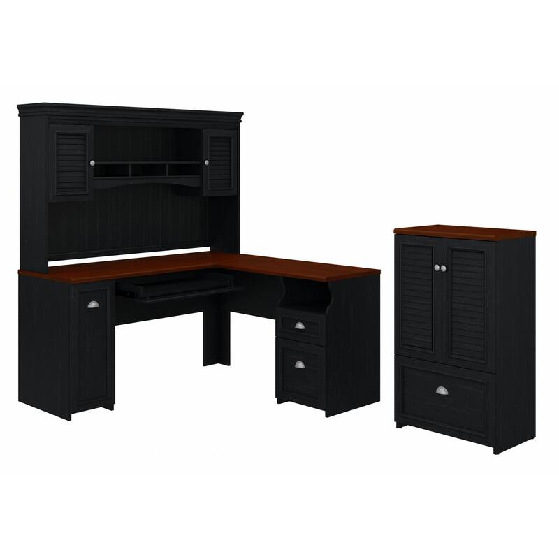 Fairview 60W Desk with Hutch and Storage Cabinet by Bush Furniture