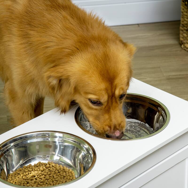 PawHut Large Elevated Dog Bowls with Storage Drawer Containing 11L Capacity, Raised Dog Bowl Stand