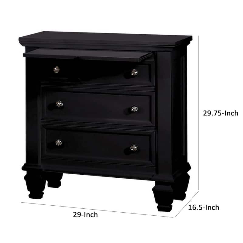 Black/Nickel 3 Drawer 29 in. W Nightstand with Sturdy Hardware and Ample Storage