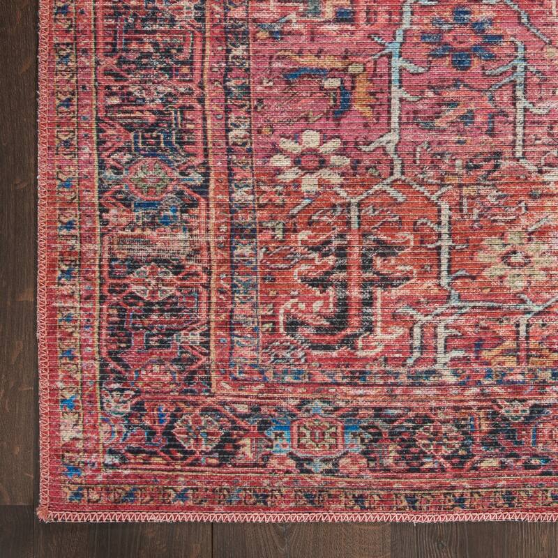 New Concept Washables Vintage Persian Floral Machine Washable Area Rug