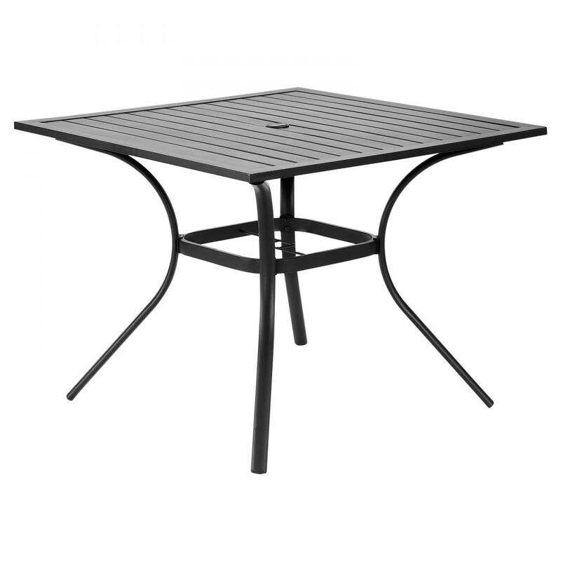 37" Black Square Patio Table with Umbrella Hole and Rust Resistant for Garden or Balcony - 37” x 37” x 29”