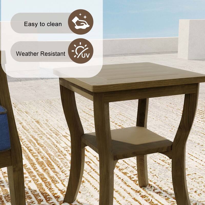 2 Set Brown Wood Outdoor Accent Club Chairs with Water-Resistant Cushions