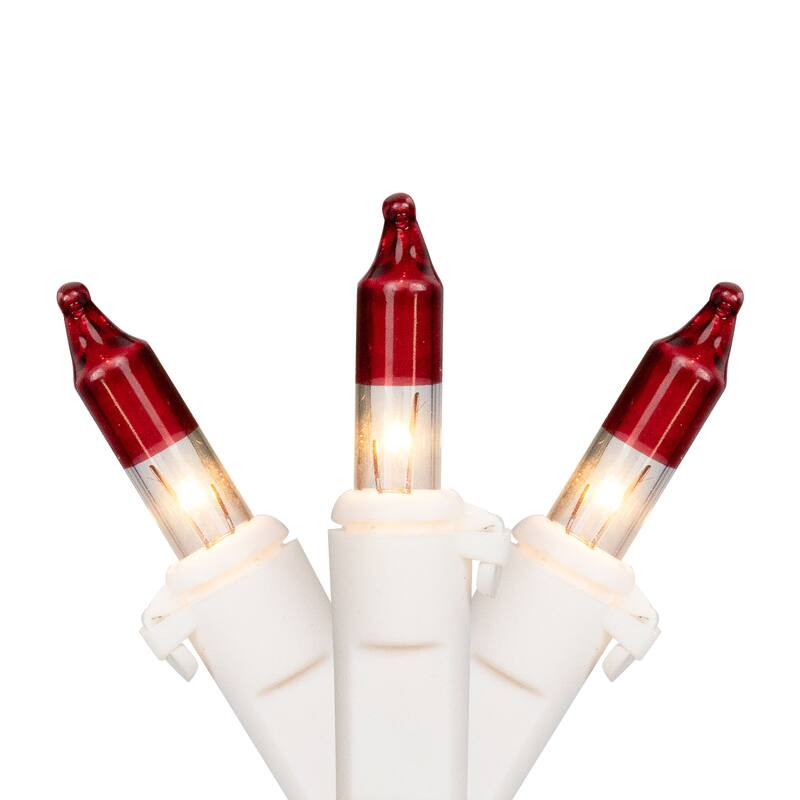 Mini Christmas Light Set - Clear with Red Tips - 10' White Wire - 50ct