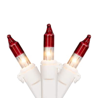 Mini Christmas Light Set - Clear with Red Tips - 10' White Wire - 50ct