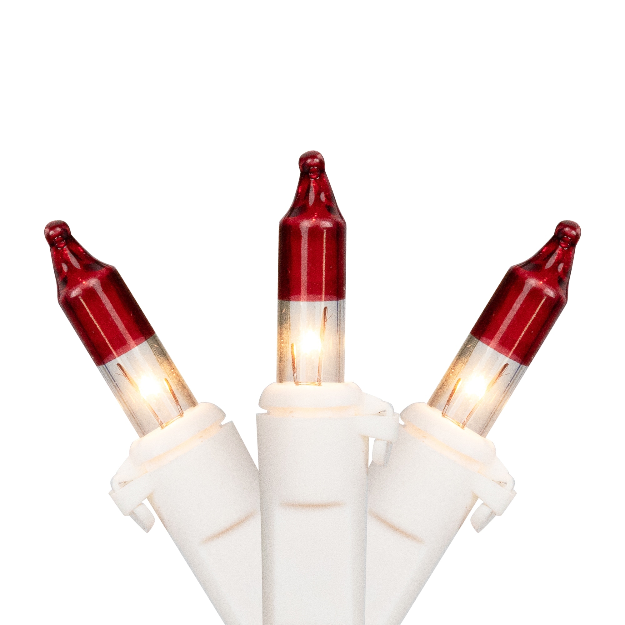 Mini Christmas Light Set - Clear with Red Tips - 10' White Wire - 50ct