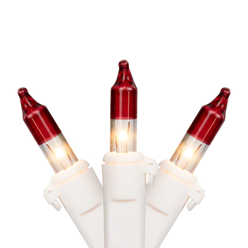 Mini Christmas Light Set - Clear with Red Tips - 20.25' White Wire - 100ct