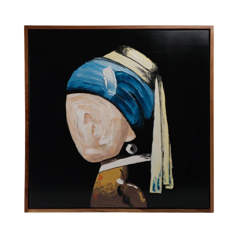 Wood Frame Canvas Wall Art Girl with Pearl Earring - 47" Multi-Colored