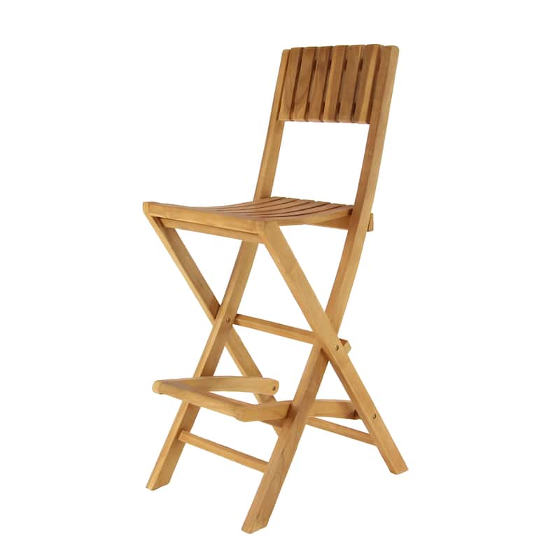 Teak Wood Indoor Outdoor Folding Bar Stool - Set of 2 Brown - Roche River Decor - 23"W x 18"L x 45"H