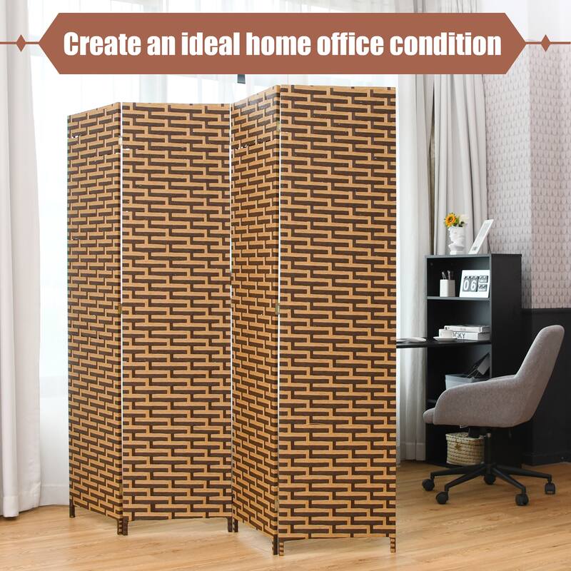 Costway 4 Panel Fiber Privacy Partition Screen Folding Room Divider - 71'' x 71''