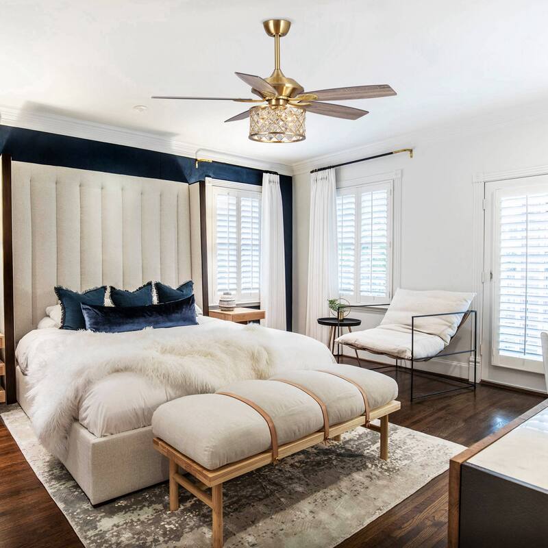 52-in Gold 3-Light Modern Crystal Chandelier Ceiling Fan with Remote