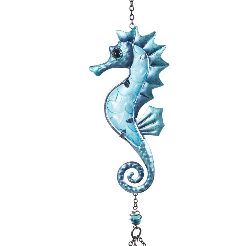 Blue Metal Animals Sea Life Windchime with Dangling Seashells (Set of 2)
