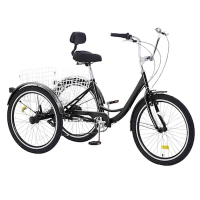 Black Carbon Steel 3-Wheel Bike with 7-Speed and Cargo Basket - 68.5” L x 29.9” W x 44.9” H