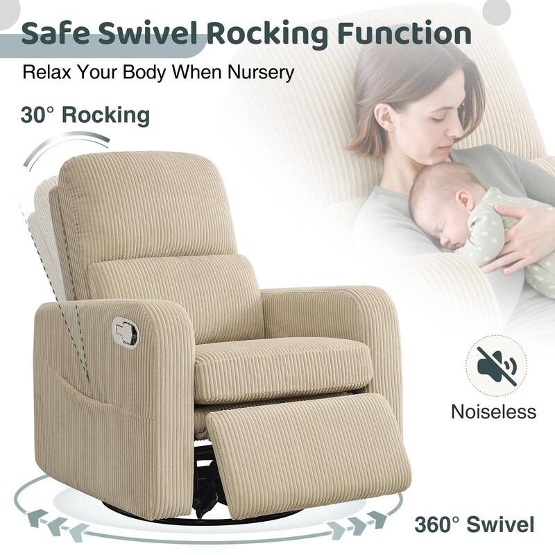 Swivel Manual Recliner Chair Teddy Fabric Nursery Glider Rocking Recliner Set of 2