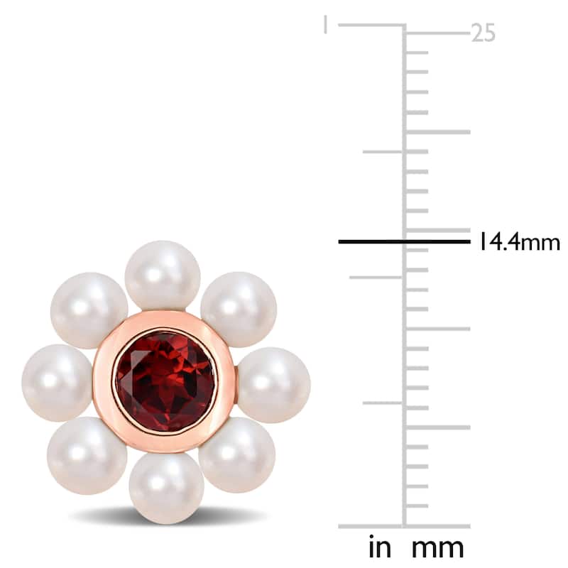 Miadora Garnet and Freshwater Cultured Pearl Earrings 10k Pink Gold Pink Plated
