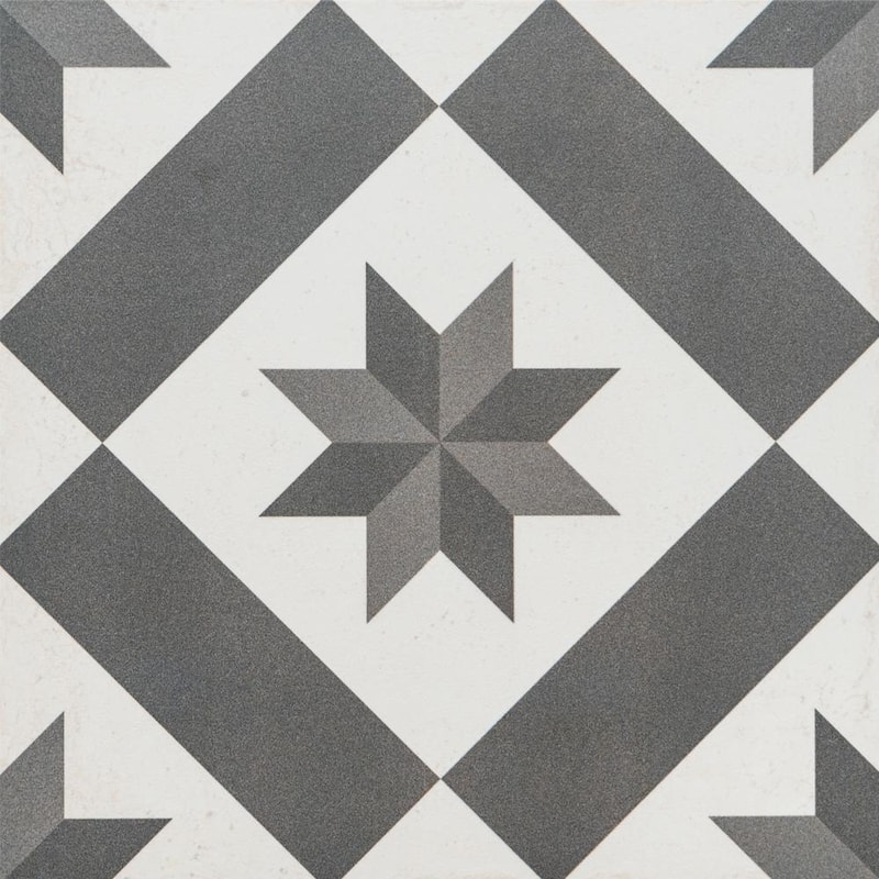 Astral 10x10 Grey Star Matte Geometric Porcelain Tile - Floor, Wall, Backsplash - 4 x 4 Sample - Grey Star