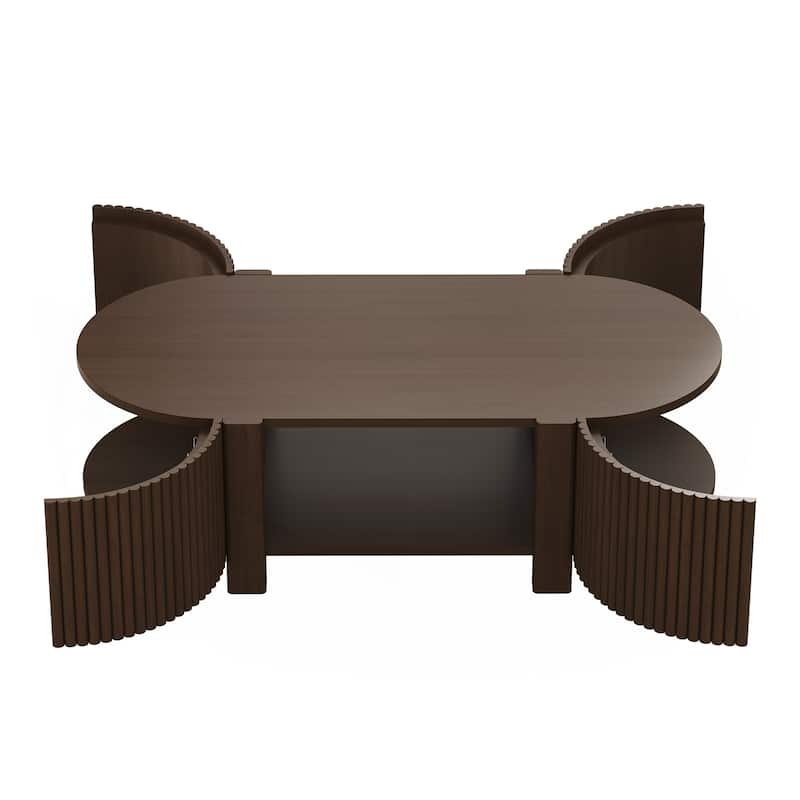 Oval Fluted Coffee Table with Storage for Living Room