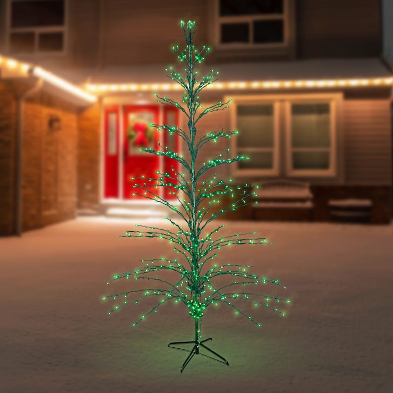 9' Black Pre-Lit Artificial Cascade Twig Christmas Tree - Green Lights - 9 Foot