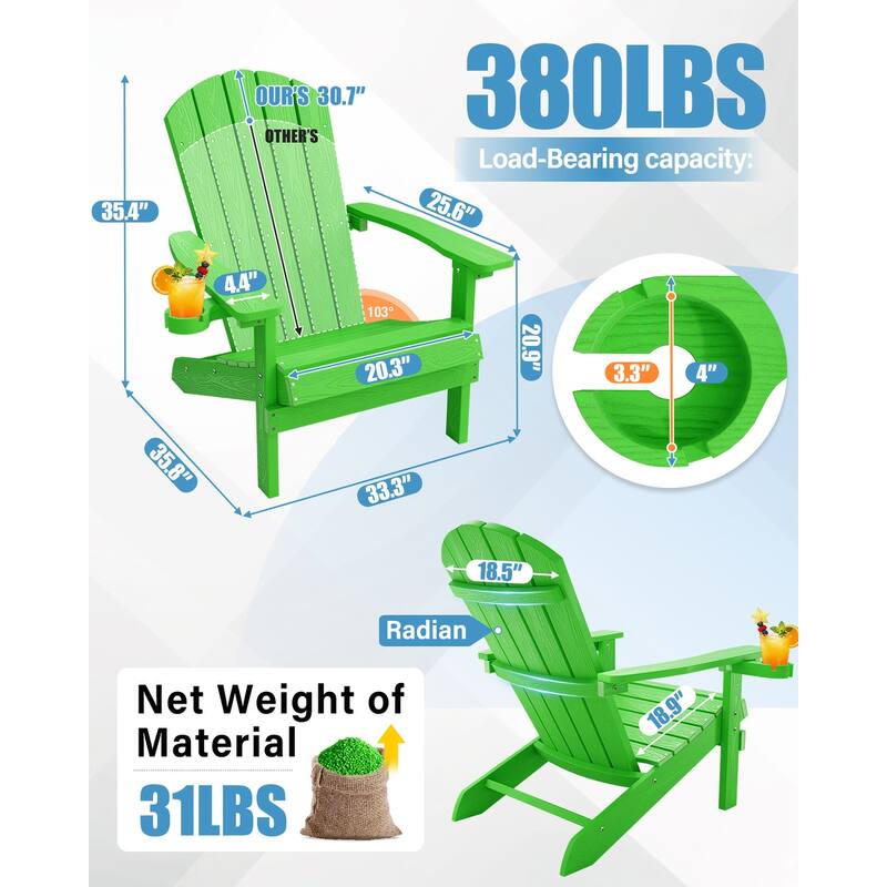 WINSOON All Weather HIPS Outdoor Plastic Adirondack Chairs Set of 2