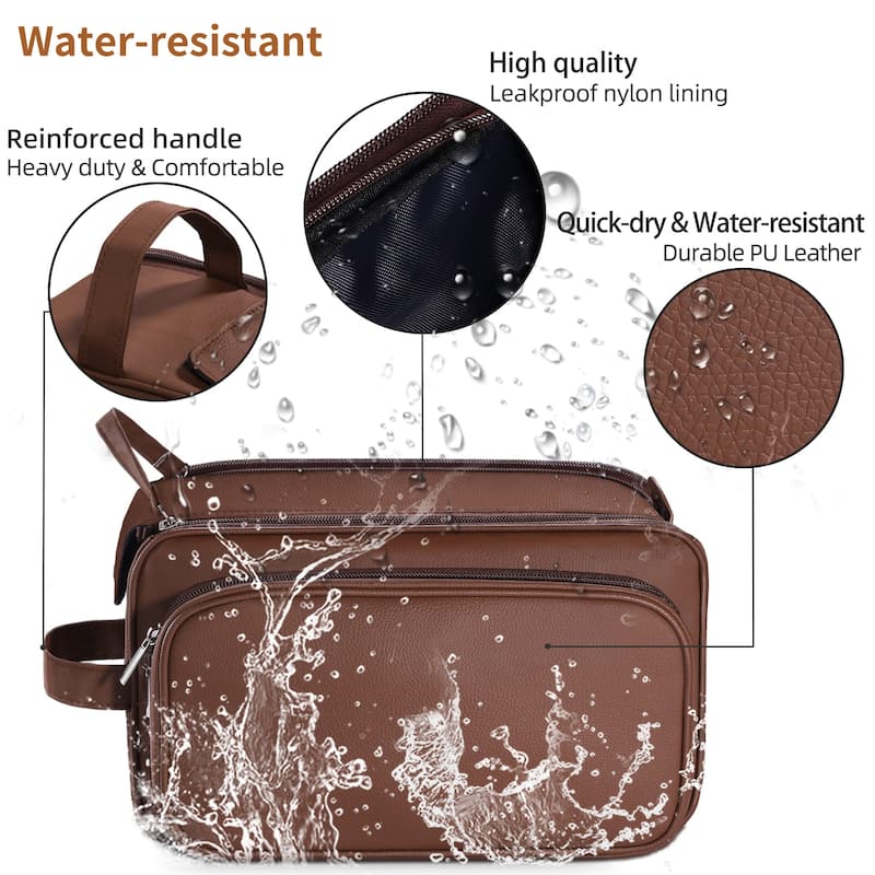 PU Leather Toiletry Bag for Men - Water-Resistant Travel Dopp Kit for Grooming, Shaving, Cosmetics & Accessories