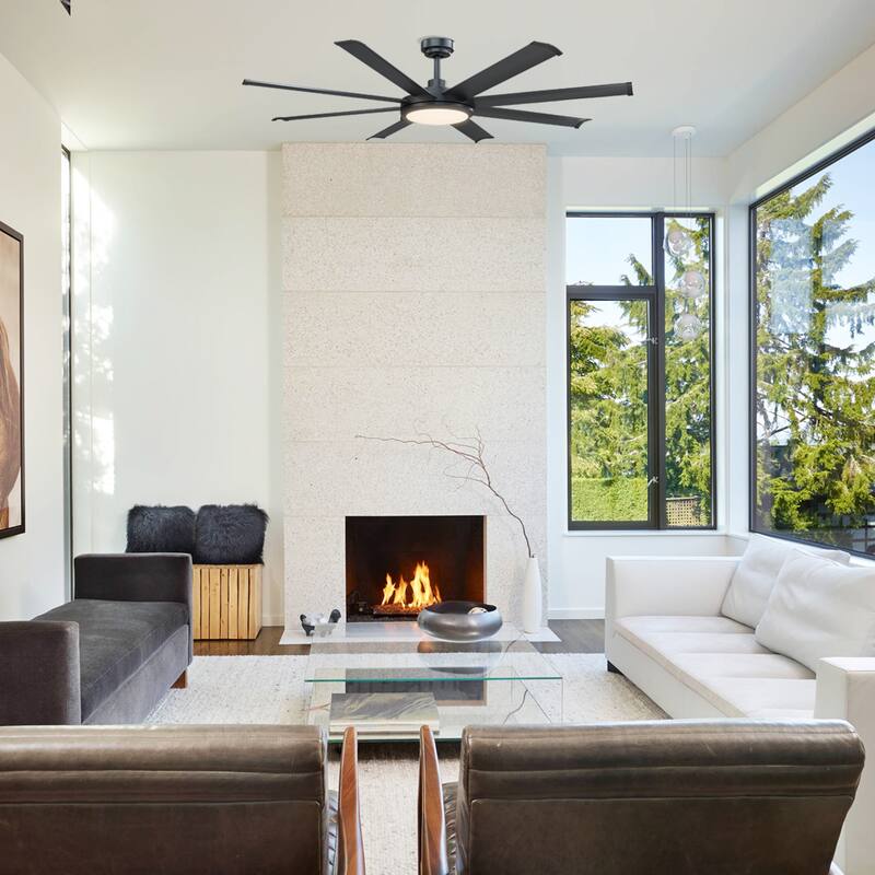 60-in Matte Black Aluminum 8-Blade Lager LED Ceiling Fan with Remote Control