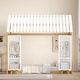 preview thumbnail 10 of 25, Wooden Slat Roof House Bed Kids Floor Bed Frame with 2 Movable Wardrobes, Panel Bed with Fence and Roof Natural - Twin